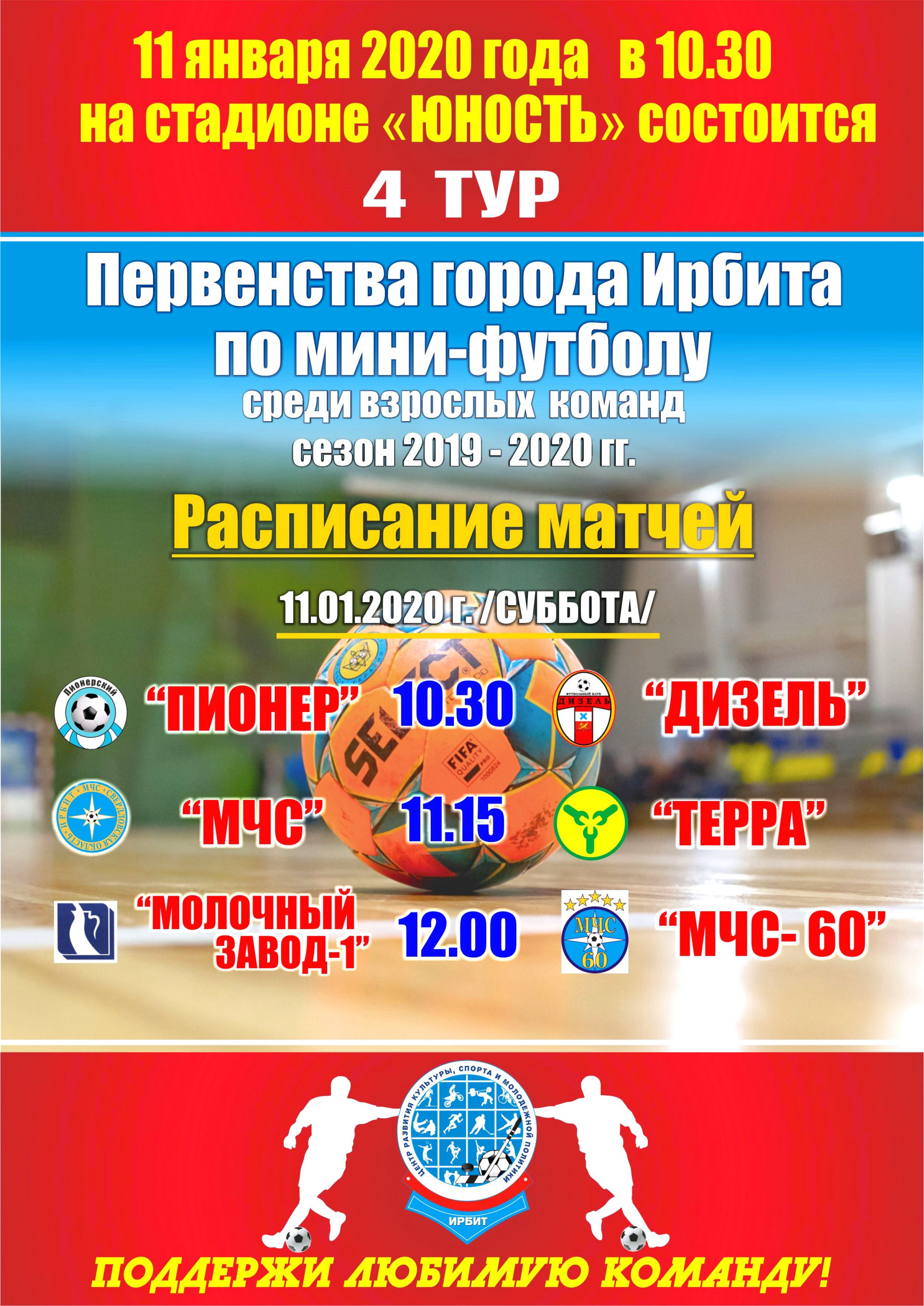 4 тур Первенства города Ирбита по мини-футболу среди взрослых команд сезон 2019-2020 гг.